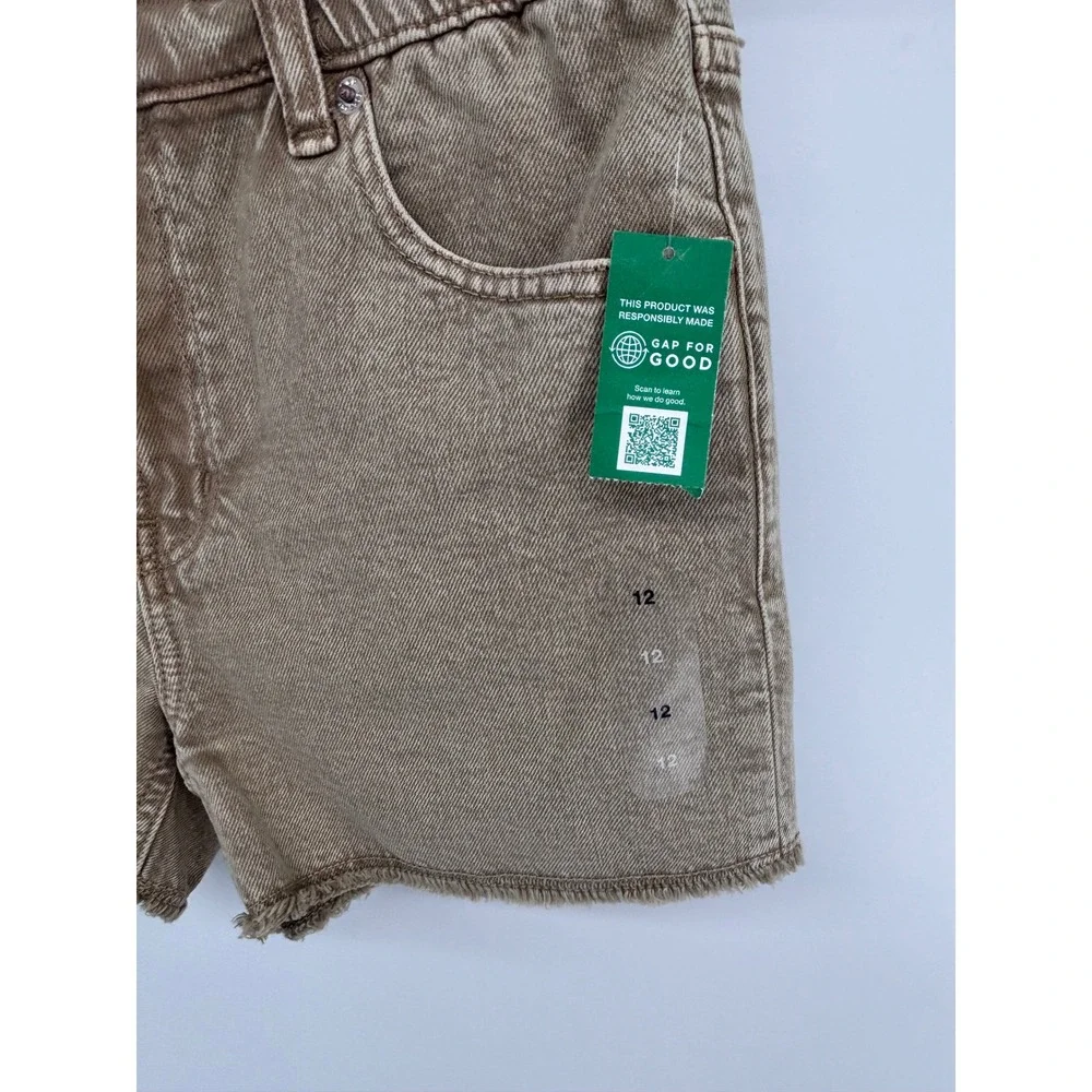 GAP Girls Girlfriend High Rise Shorty Shorts Brown Raw Hem Size 12‎